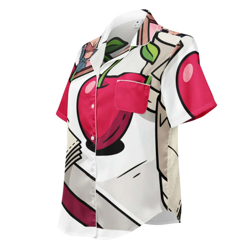 Women's Short Sleeve Satin Pajama Top – Cherry Cup Print