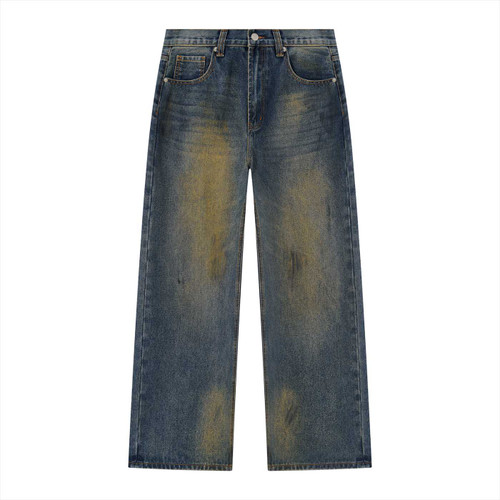 Men's Vintage Wash Wide Leg Denim Jeans #Krfy