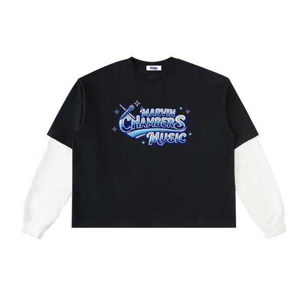 Layered Contrast Sleeve Cotton T-Shirt #rlCl