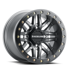 Raceline A91G Ryno 15x7in/4x137 BP/10mm Offset/110.18mm Bore - Gunmetal & Black Ring Beadlock Wheel - A91G-57037-52