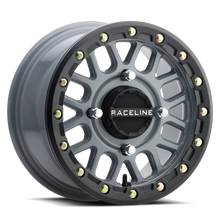 Raceline A93SG Podium 14x7in/4x156 BP/10mm Offset/132.5mm Bore - Grey & Black Ring Beadlock Wheel - A93SG-47056+10