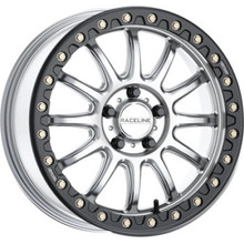 Raceline A14SB Alpha 17x7in/5x114.3 BP/40mm Offset/68mm Bore - Silver & Blk Ring Beadlock Wheel - A14SB-77012+40