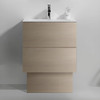  Paco Jaanson Benelli Blanche 600mm Oak Veneer Vanity - Push-To-Open Double Drawers with Solid Surface Basin 