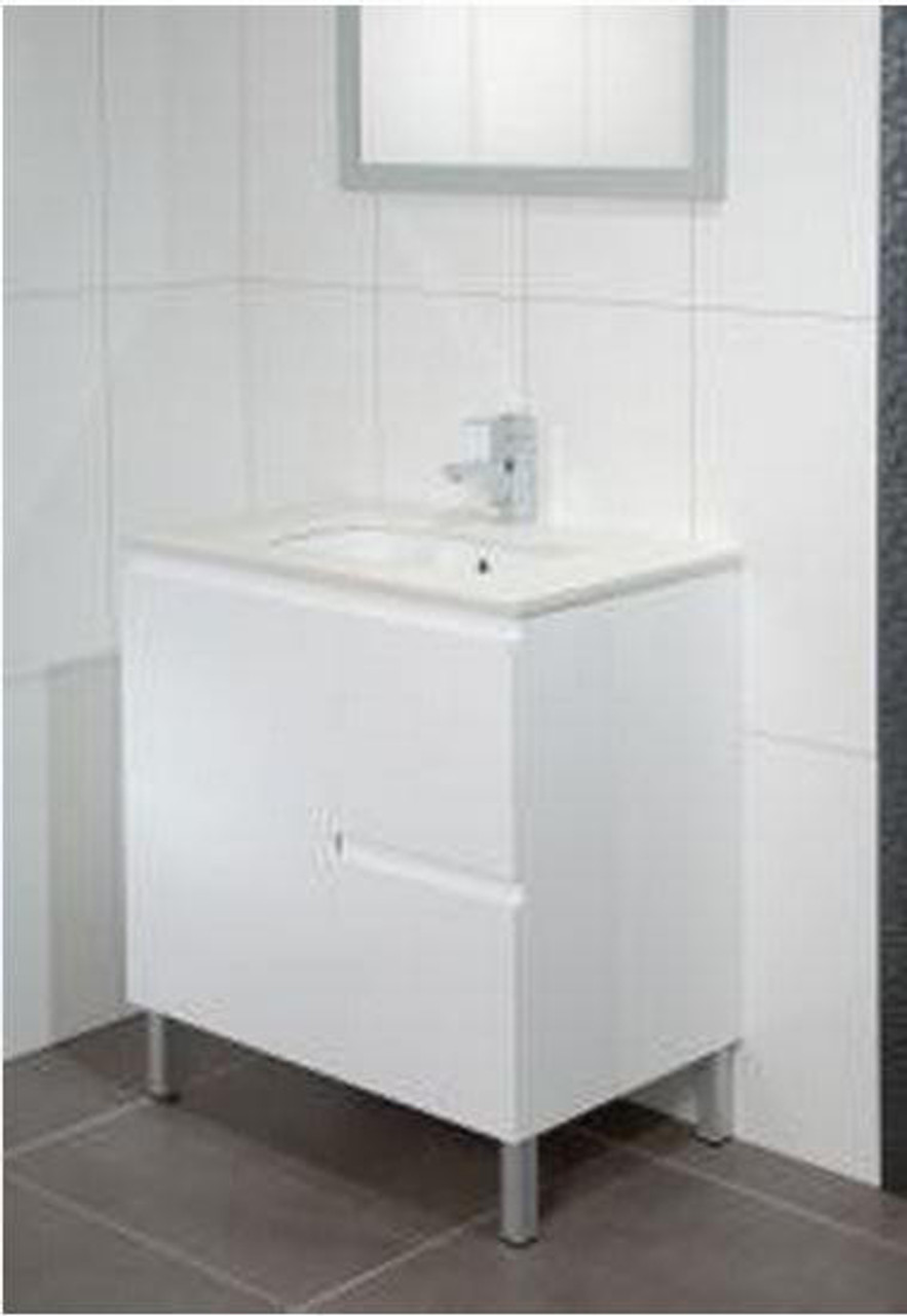 Marquis Phoenix 3 Vanity 900 Symphony Top Undercounter Basin White Gloss One Door Two Draws Fingerpull Legs