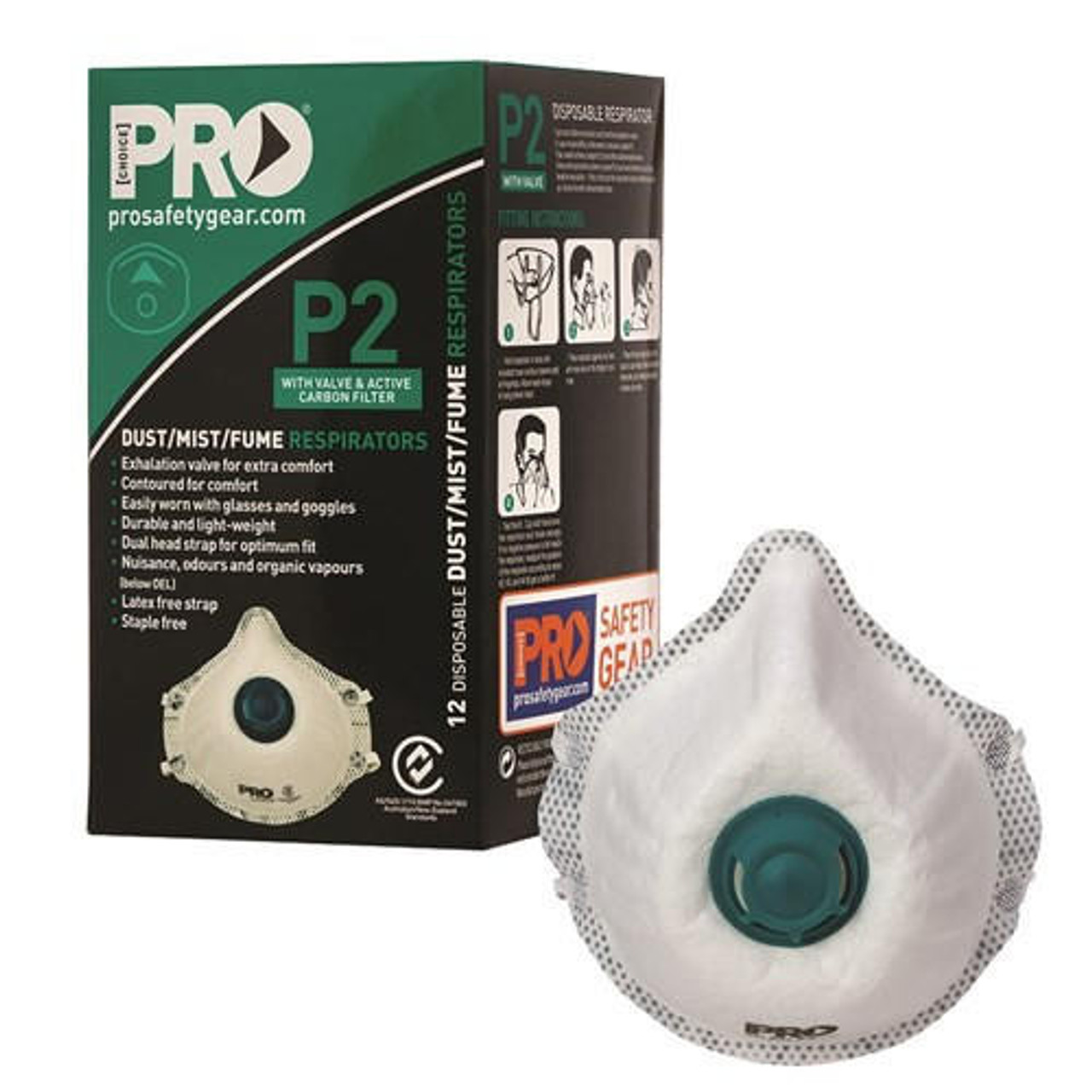 Pro Choice Safety Gear Pro Choice P2 Dust Masks With Carbon Valve Box Of 12