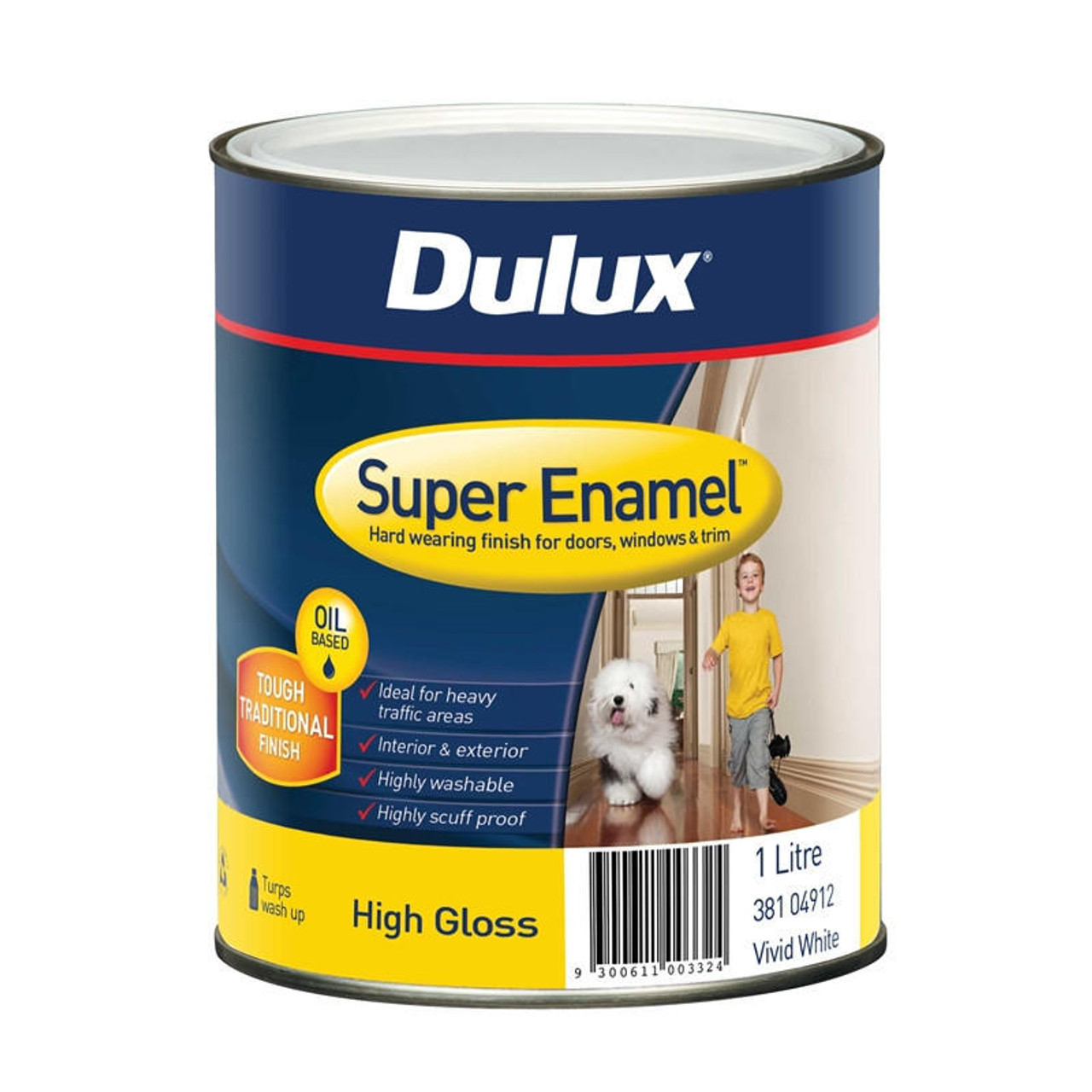 Dulux Super Enamel 1L High Gloss Vivid White Enamel Paint