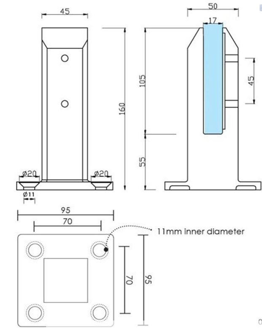 Glass Outlet Madrid Square Bolt Down Spigot Mirror Finish SS2205