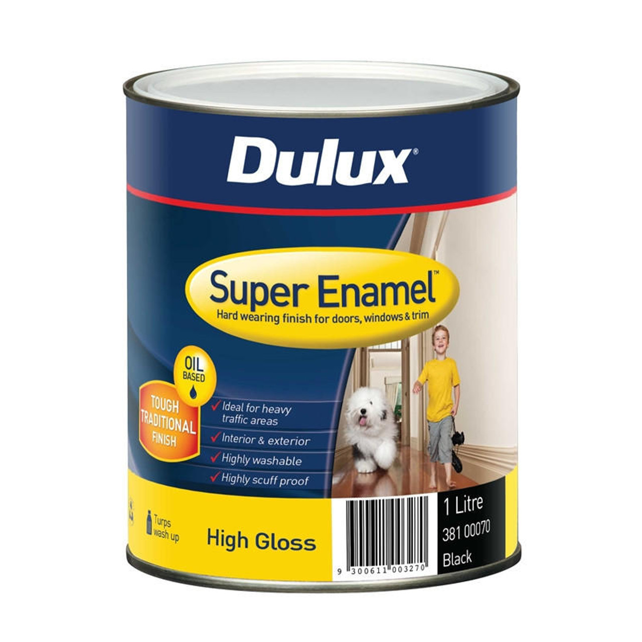 Dulux Super Enamel 1L High Gloss Black Enamel Paint