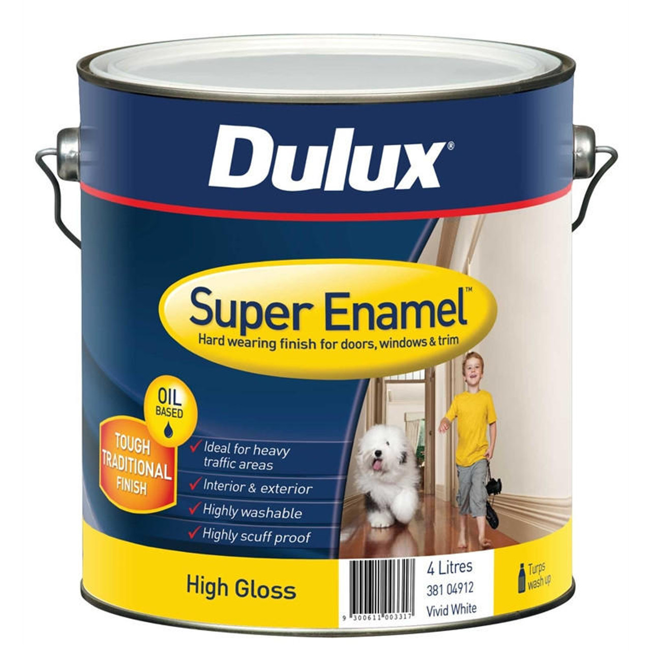 Dulux Super Enamel 4L High Gloss Vivid White Enamel Paint