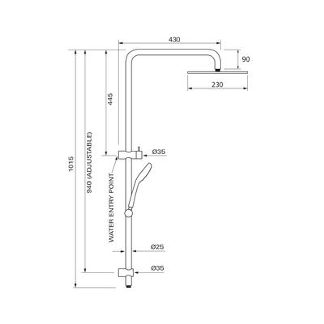 Hansa Ecojet 230 Shower System 3 Function Hand Piece Chrome HSS440230B