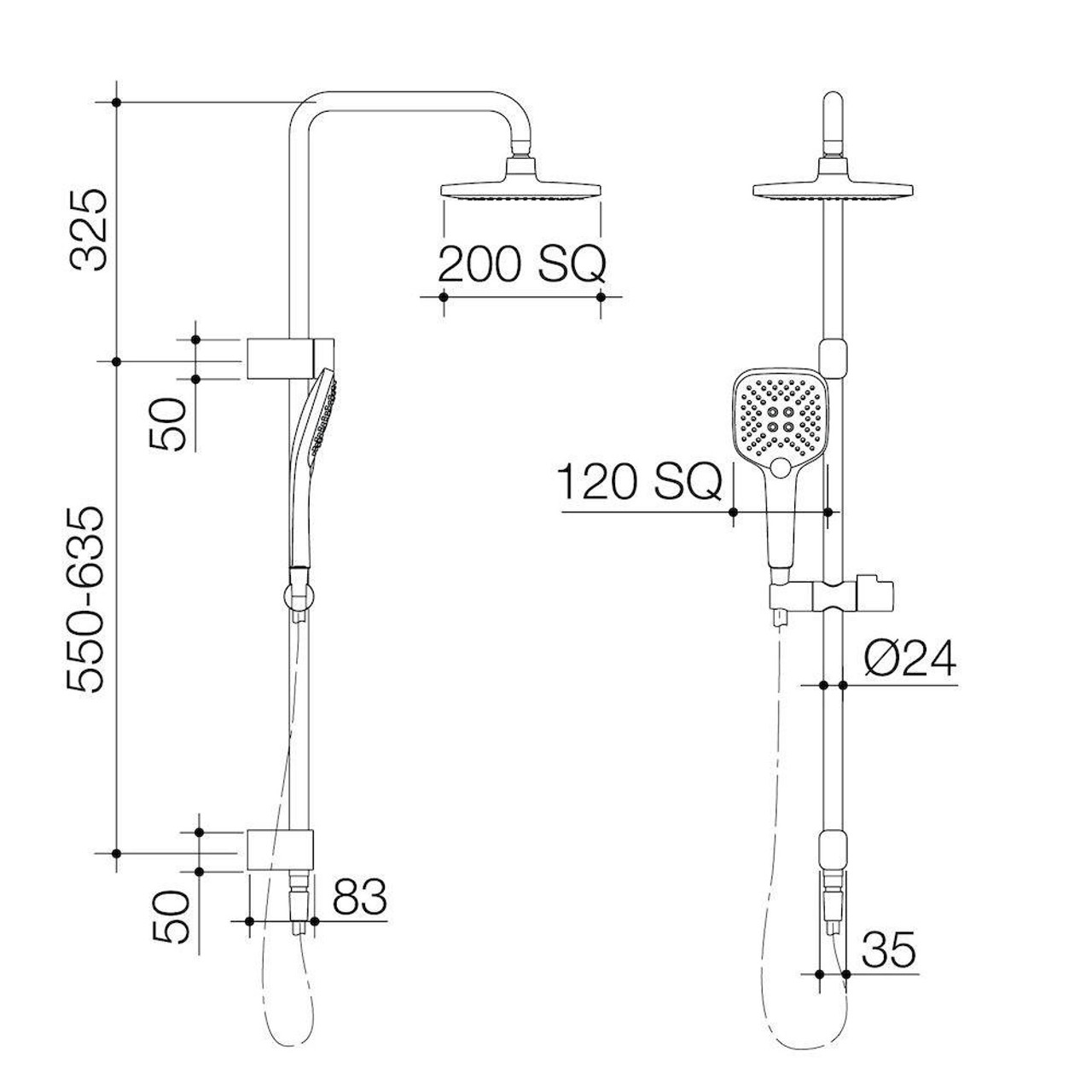 Caroma Luna Multifunction Rail Shower with Overhead Black 90383BL4E