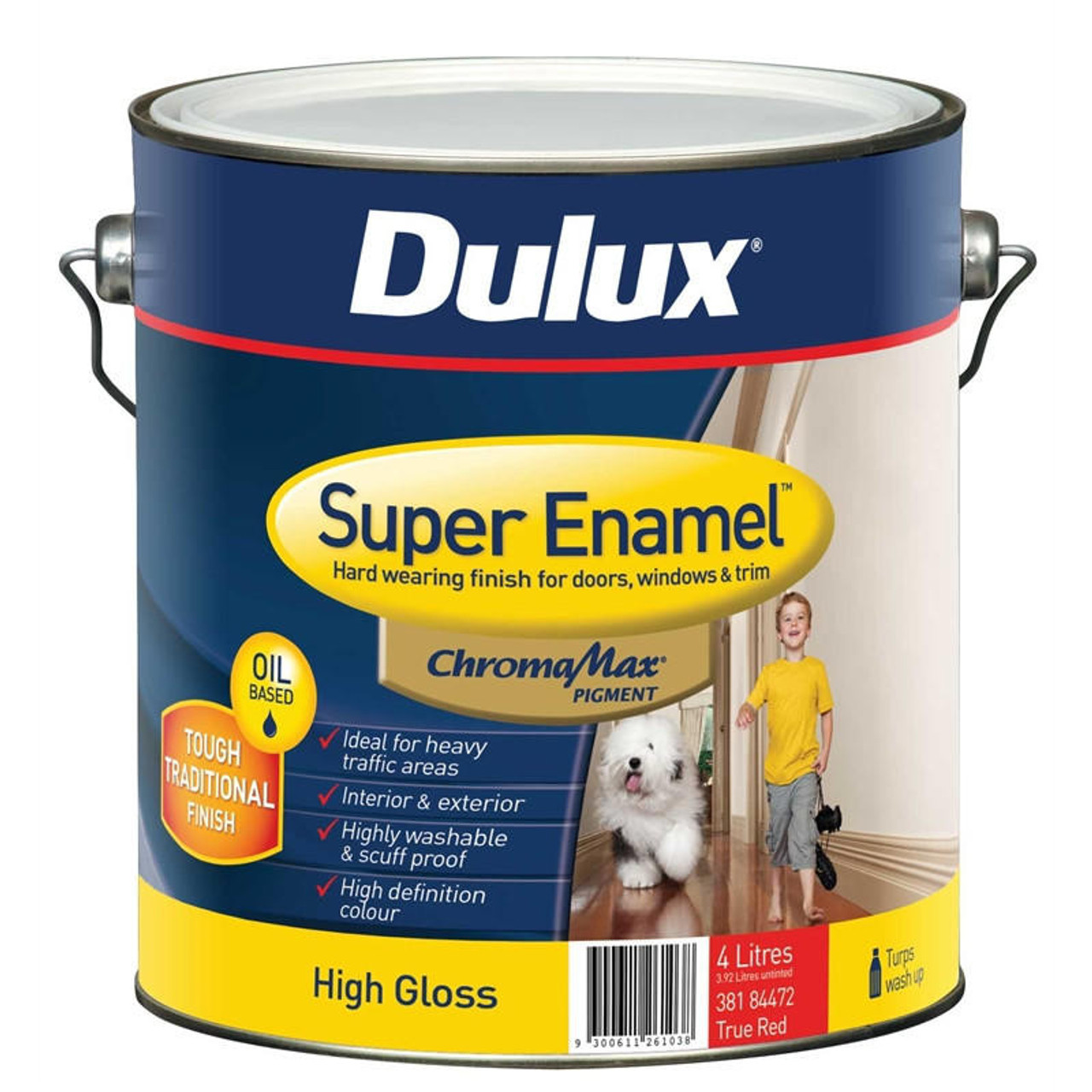 Dulux Super Enamel 4L High Gloss ChromaMax True Red Enamel Paint