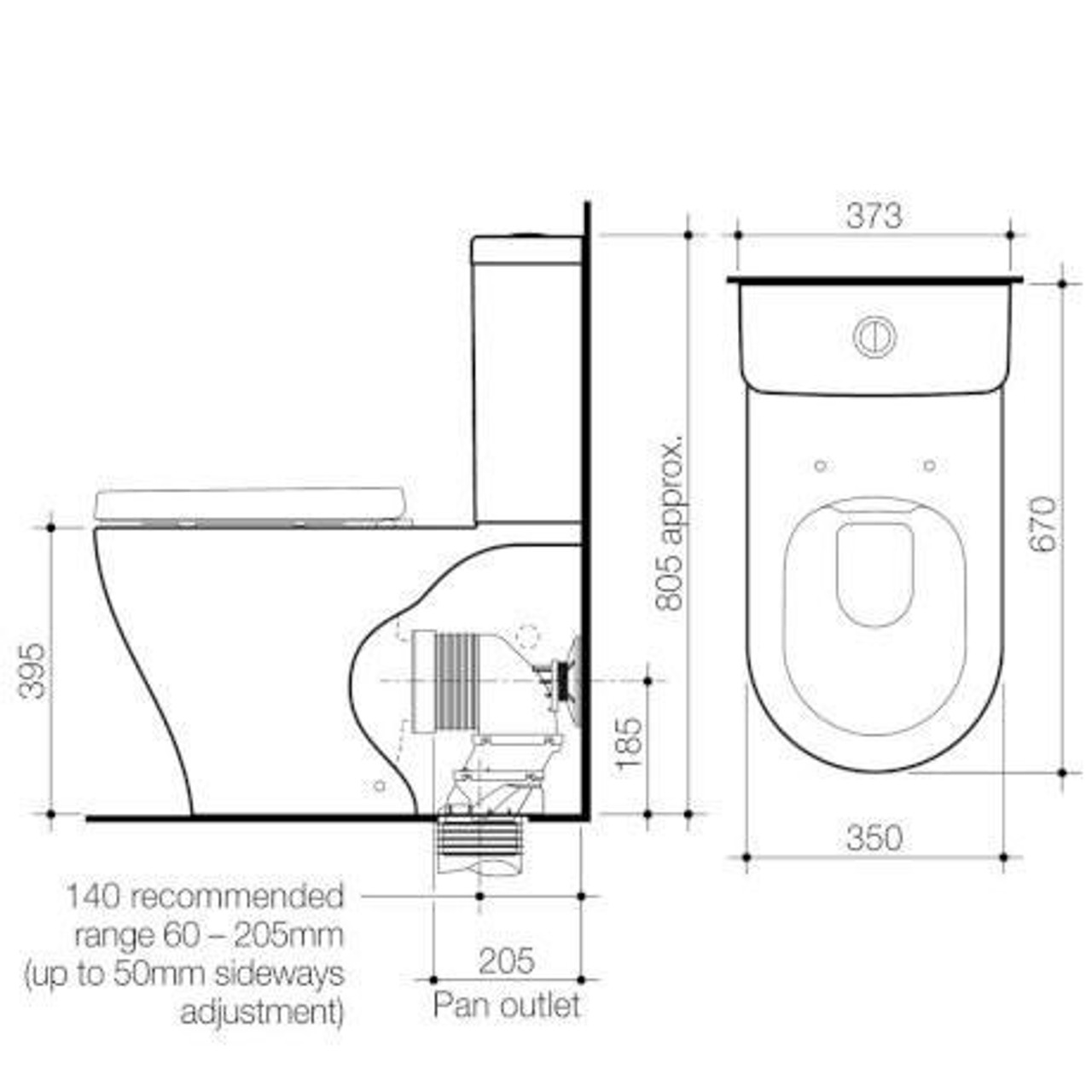 Caroma Luna Cleanflush Wall Faced Toilet Suite 844810W-Bottom Inlet