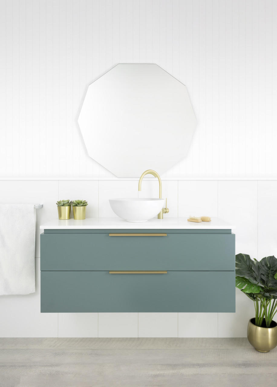 Marquis Riviera 8S 1200mm Wall Mounted Vanity with Symphony Top Liso Matte White Basin and Brushed Brass Top Pull Handle RV0812WSA