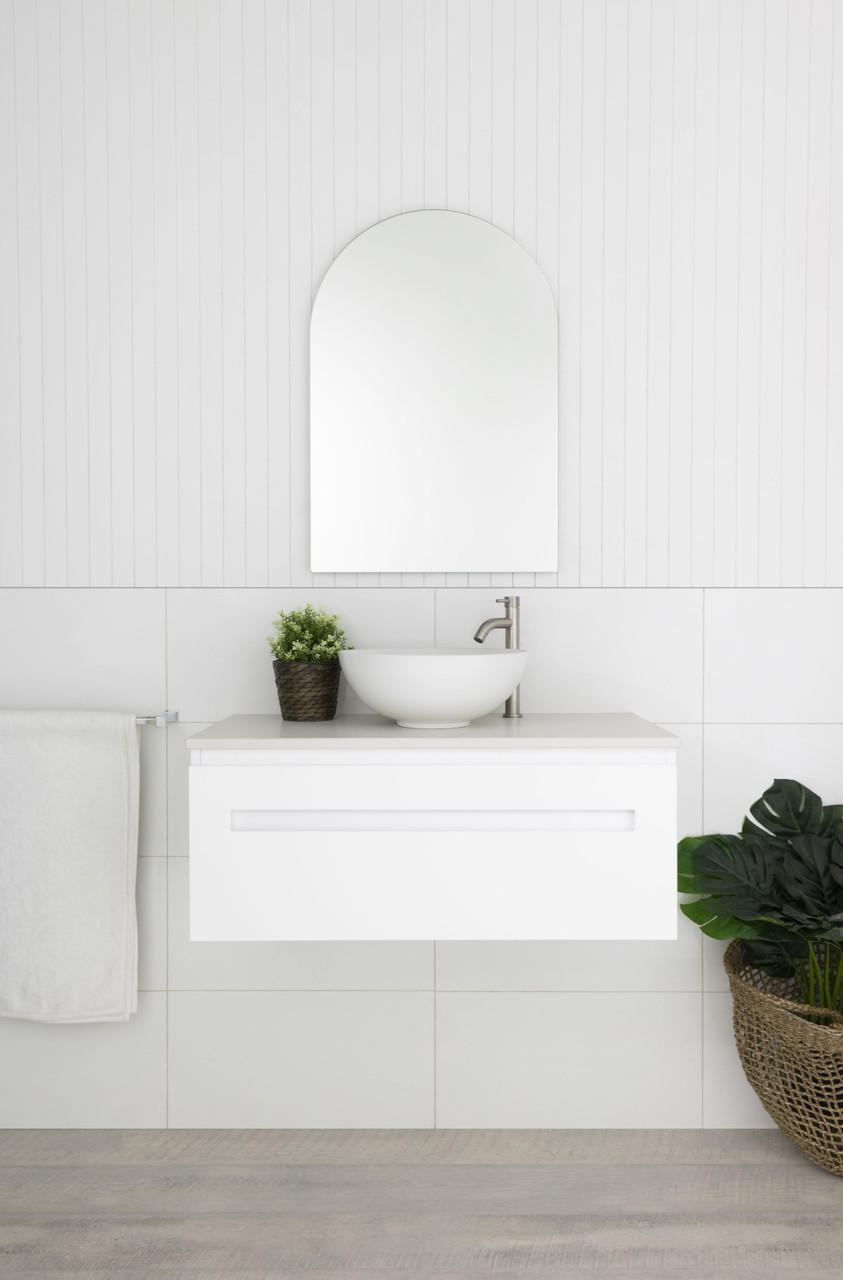 Marquis Rossi 3 900mm Matte White Wall Mounted Vanity with Ceaserstone Top with Liso Matte White Basin RO0390WCA