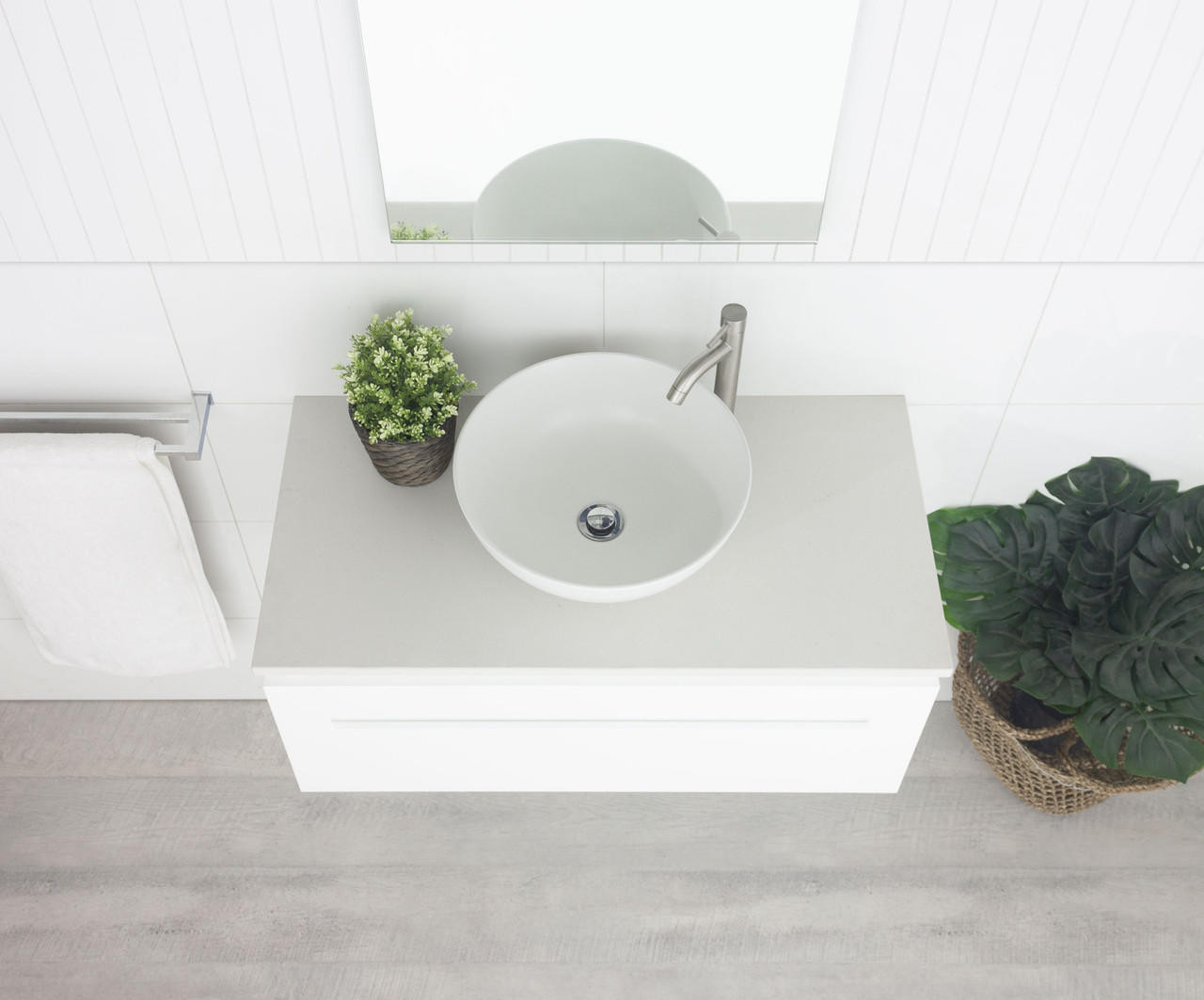 Marquis Rossi 3 900mm Matte White Wall Mounted Vanity with Ceaserstone Top with Liso Matte White Basin RO0390WCA