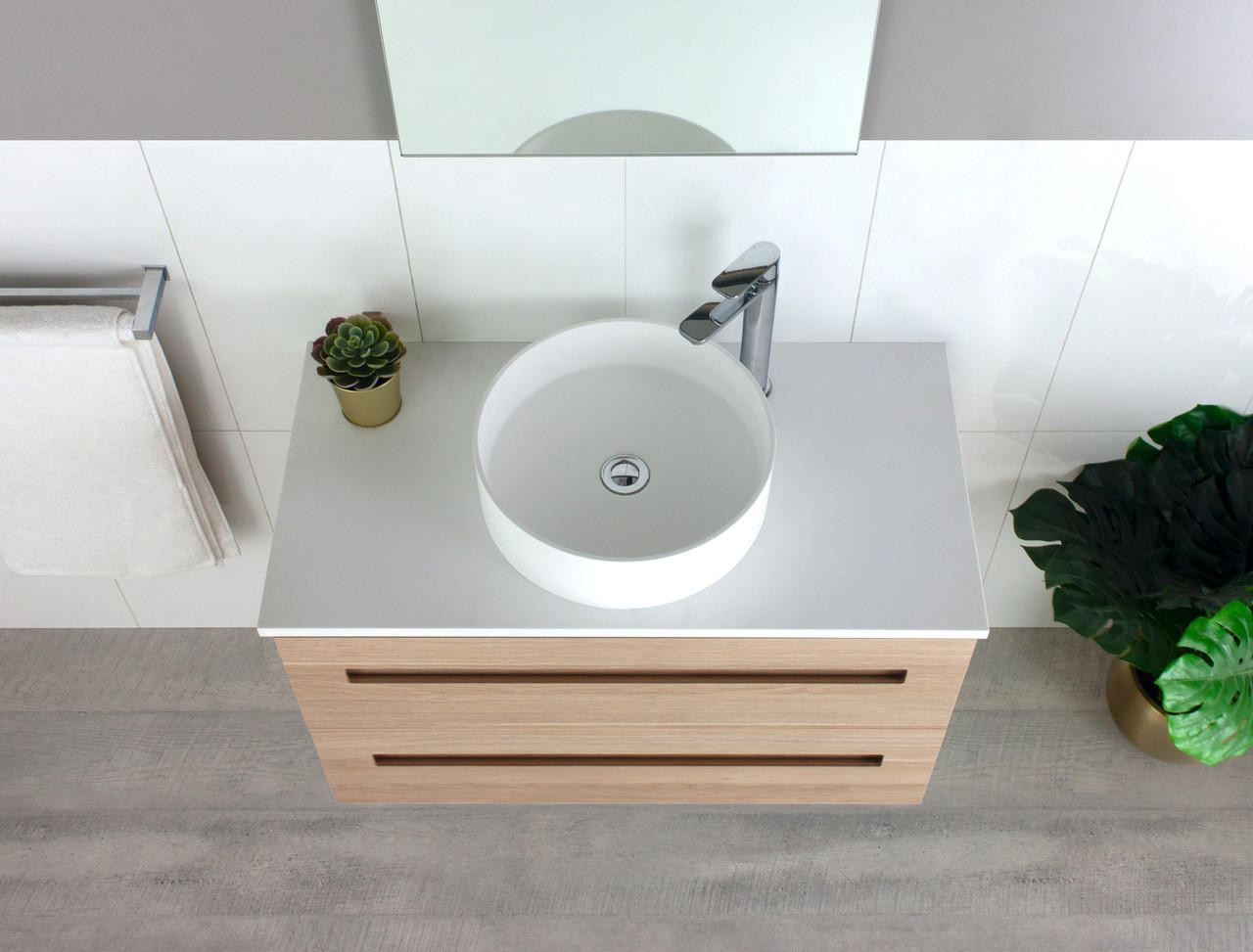 Marquis Gold 5 900mm Natural Oak Wall Mounted Vanity with Symphony Top Regio Basin GD0590KSU