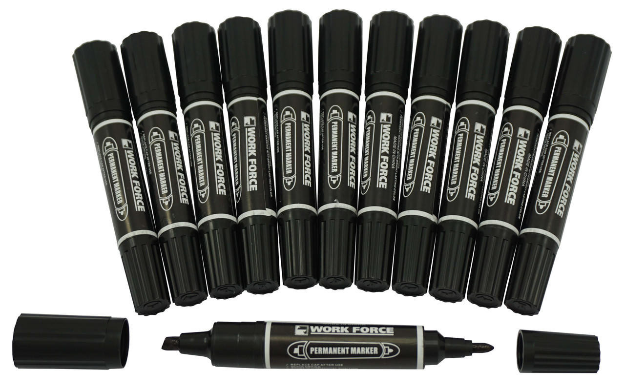 Work Force Marker Permanent Black Double Ended 12pc Set 75278