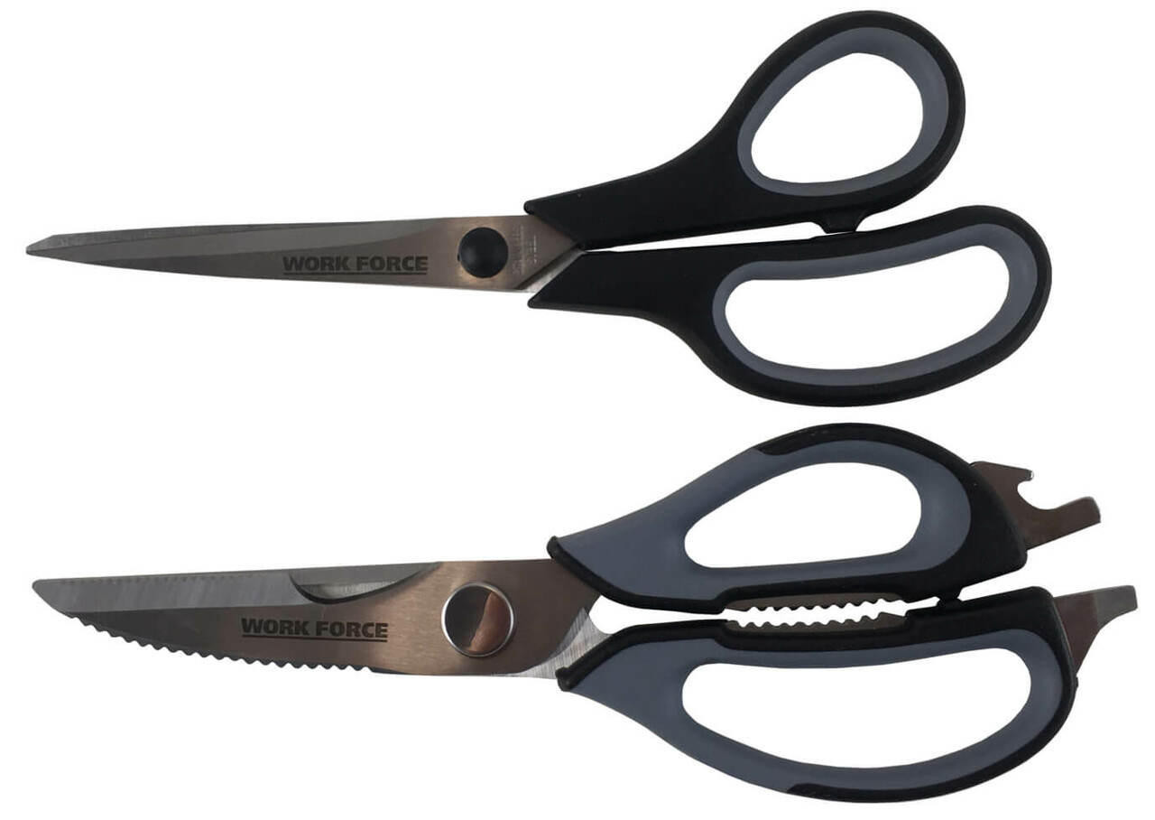 Work Force Scissors Stainless Steel Set 2pc Multi Function Kitchen & Cut Out 05372