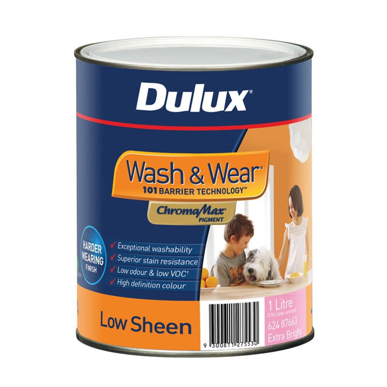 Dulux Wash and Wear 101 1L Low Sheen Extra Bright Base Interior Paint