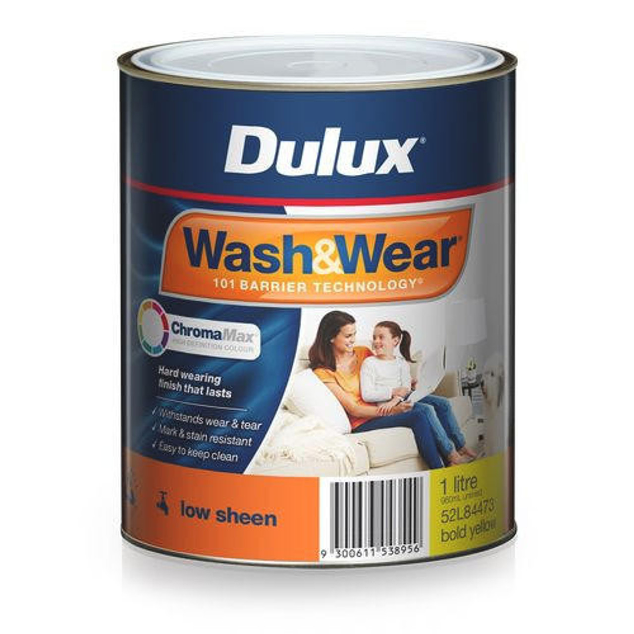 Dulux Wash and Wear 101 1L Low Sheen Bold Yellow Base Interior Paint