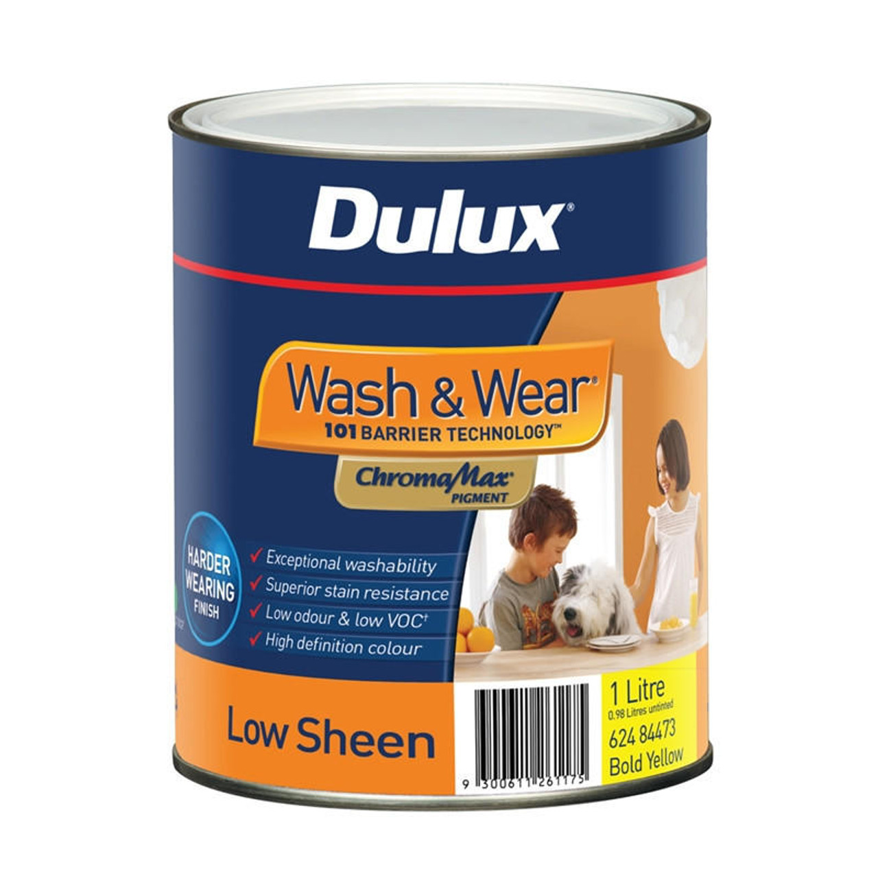 Dulux Wash & Wear 101 1L Low Sheen Bold Yellow Base Interior Paint