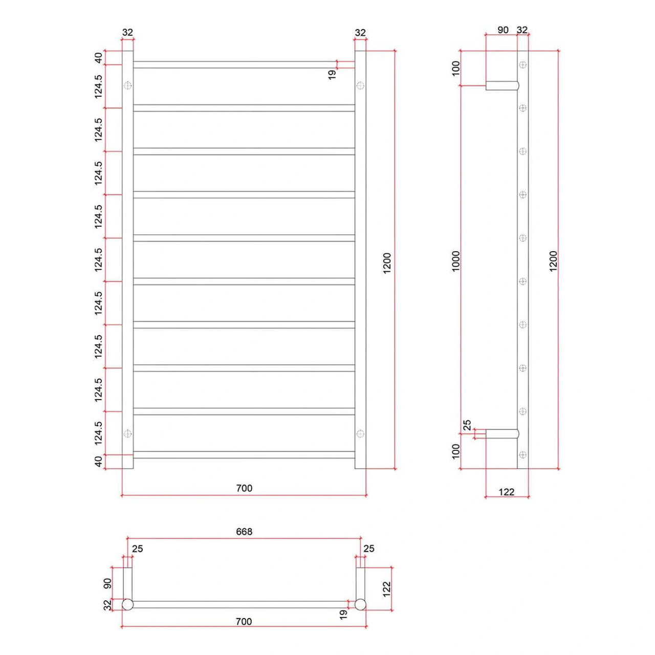 Thermorail Heated Towel Rail - 10 Bar Polished Stainless Steel   Thermorail Heated Towel Rail - 10 Bar Polished Stainless Steel