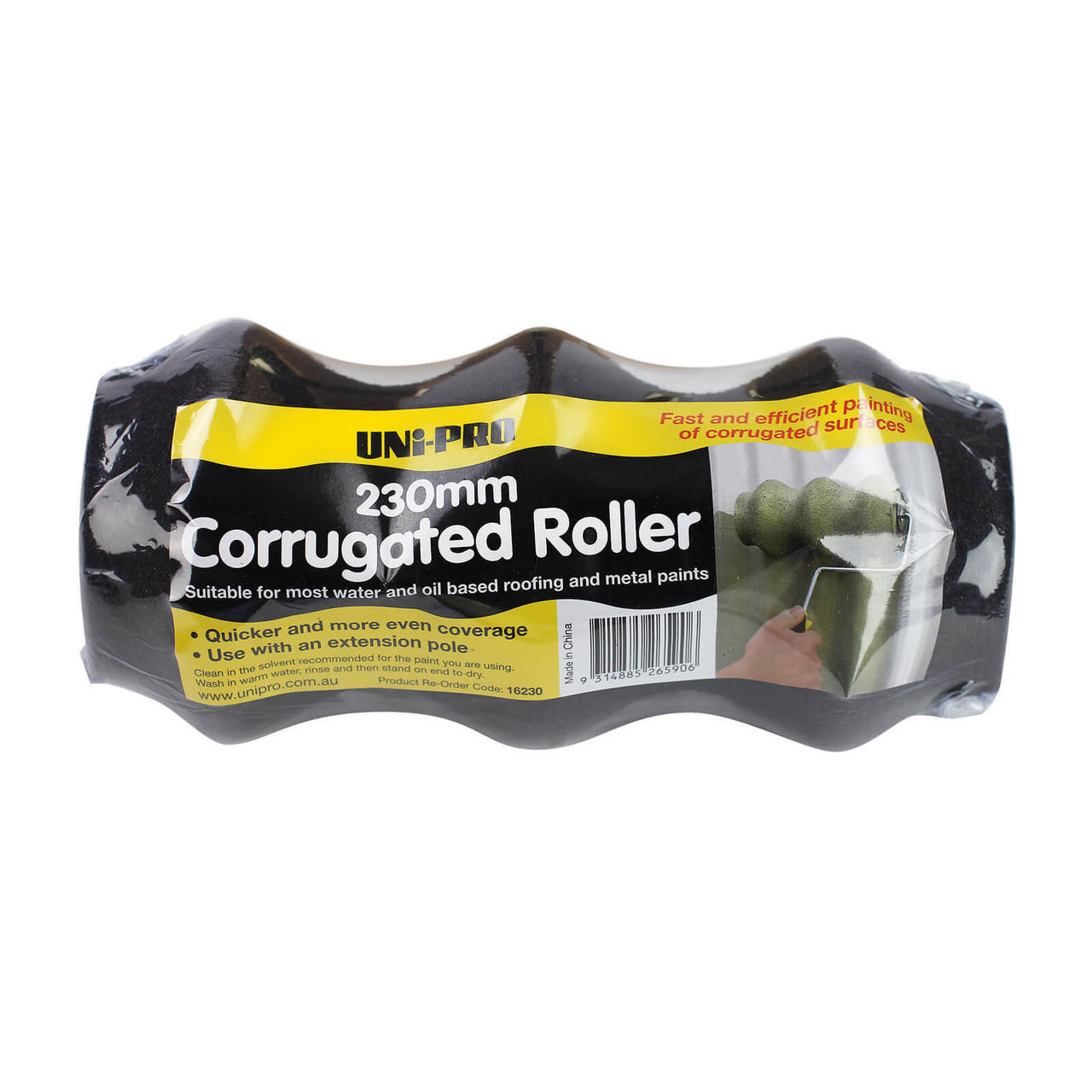 Uni-Pro Roller Cover 230mm Black Foam Corrugated 16230