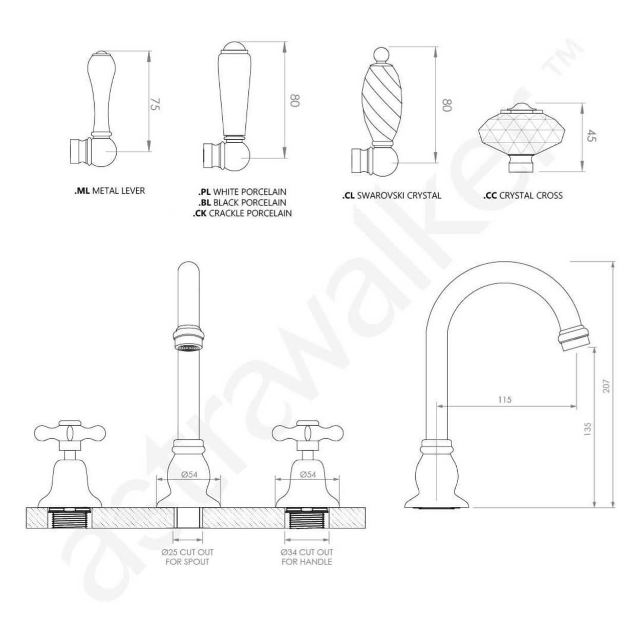  Astra Walker Olde English Basin Set with Swivel Spout 