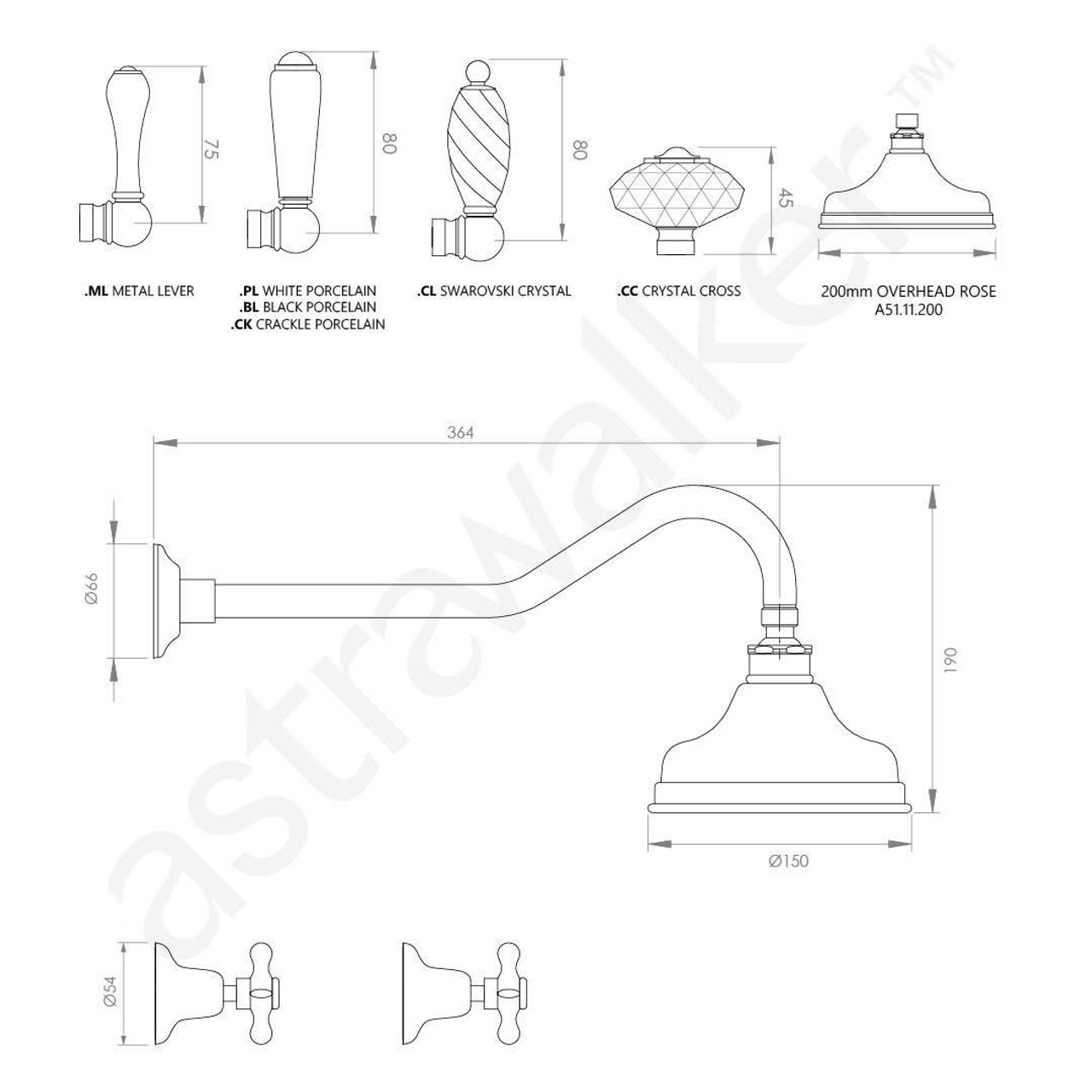 Astra Walker Olde English Shower Set with 150mm Rose A51.11