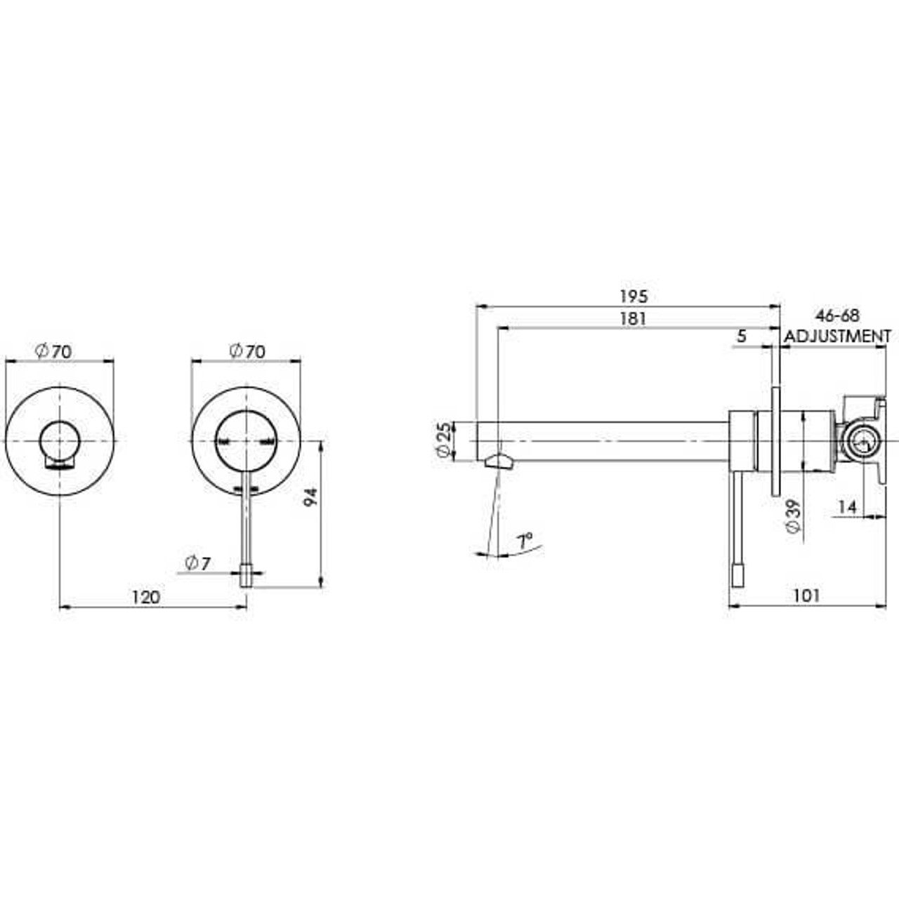 Phoenix Tapware Phoenix Vivid Slimline Stainless Steel 316 Wall BasinBath Set 180MM 316-7810-51