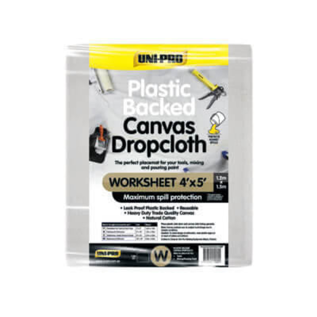 Uni-Pro Uni Pro Drop Sheet Canvas Plastic Backed 4 X 5FT 11405