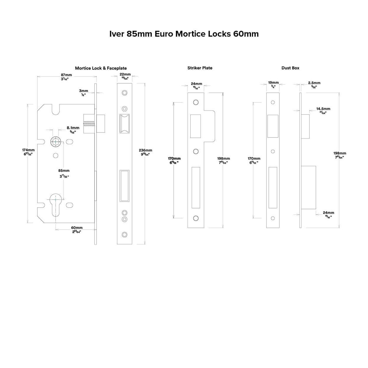  Iver 85mm Euro Mortice Lock 