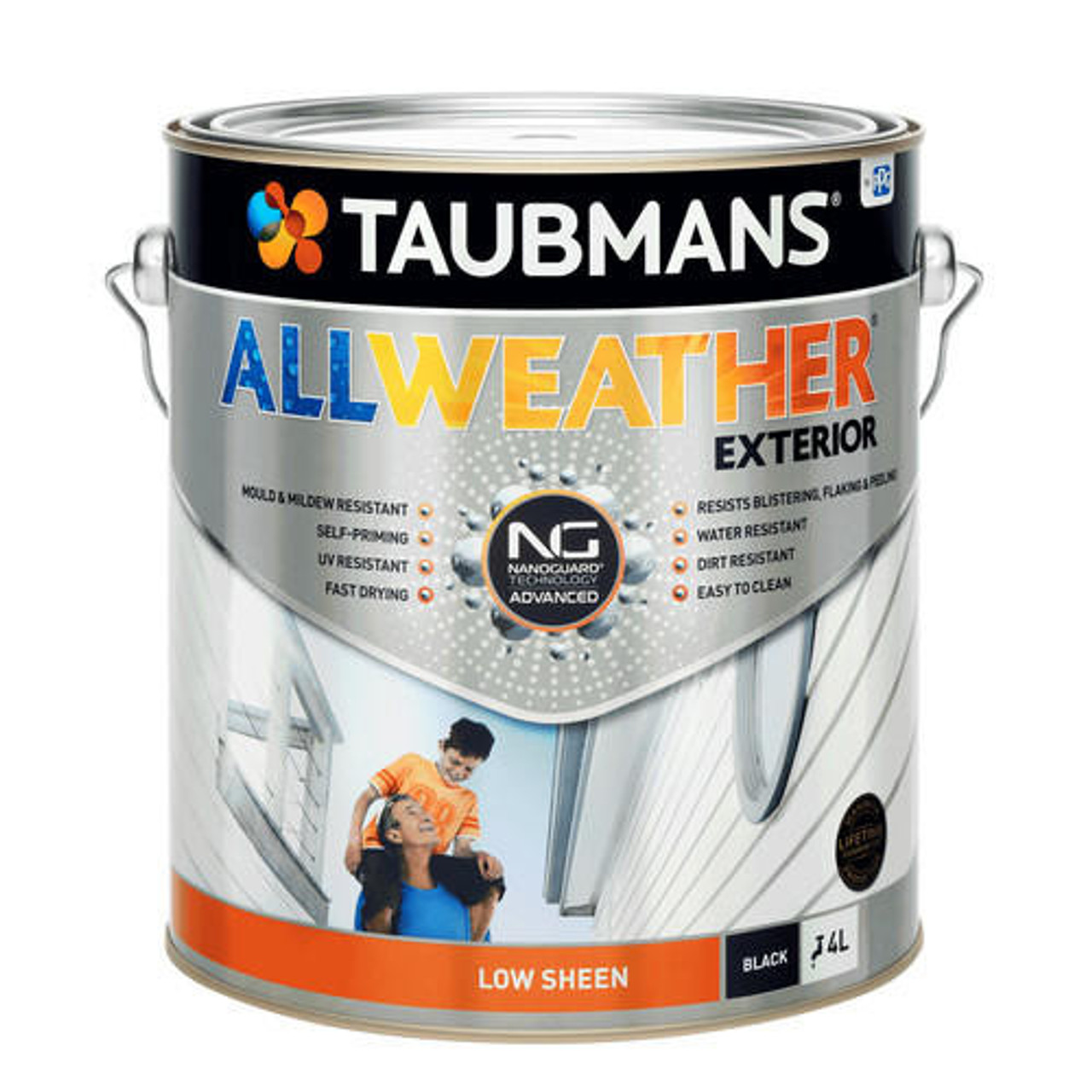 Taubmans 4L Black Low Sheen All Weather Exterior Paint