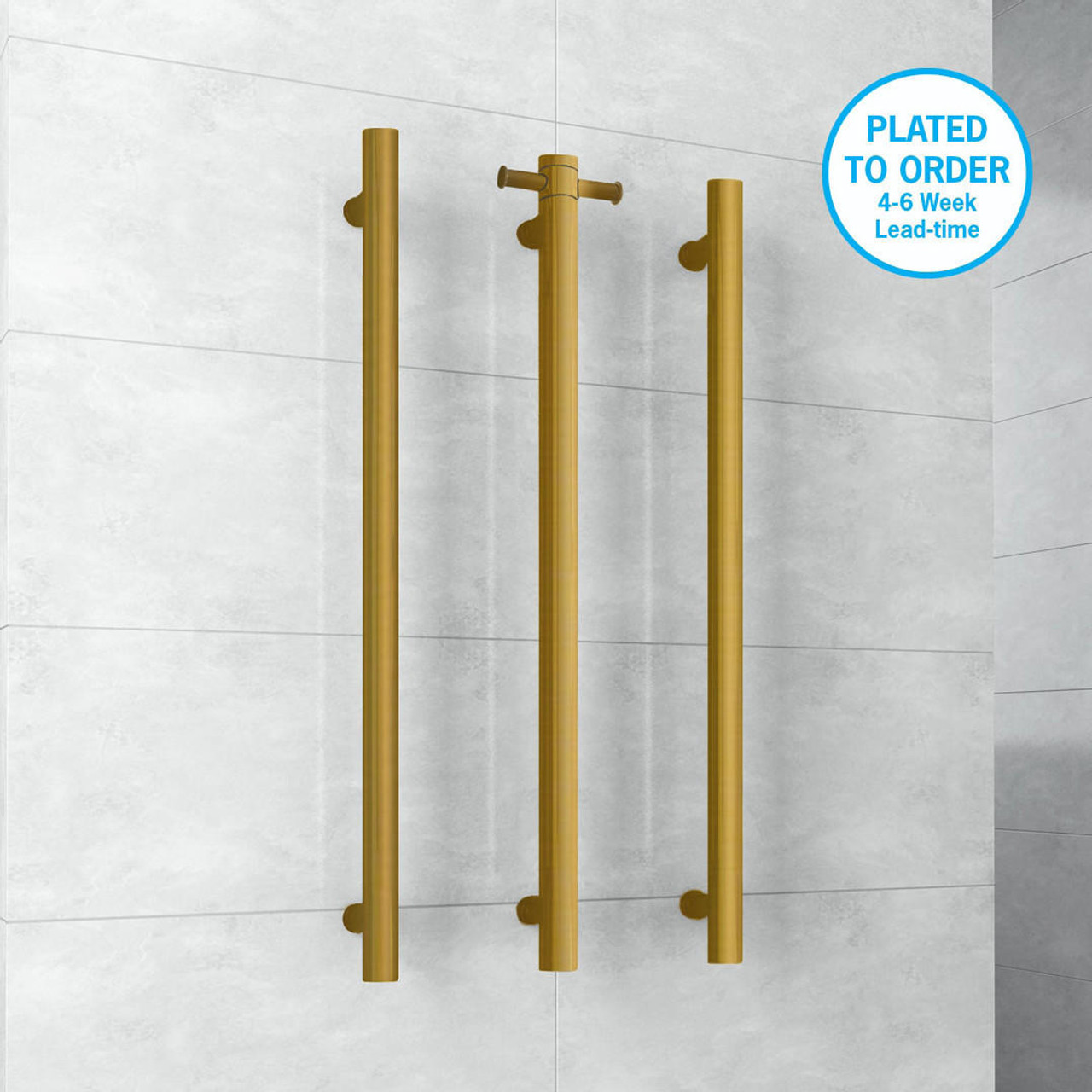 Thermorail Straight Round Vertical Single Heated Towel Rail Brushed Brass VS900HBB