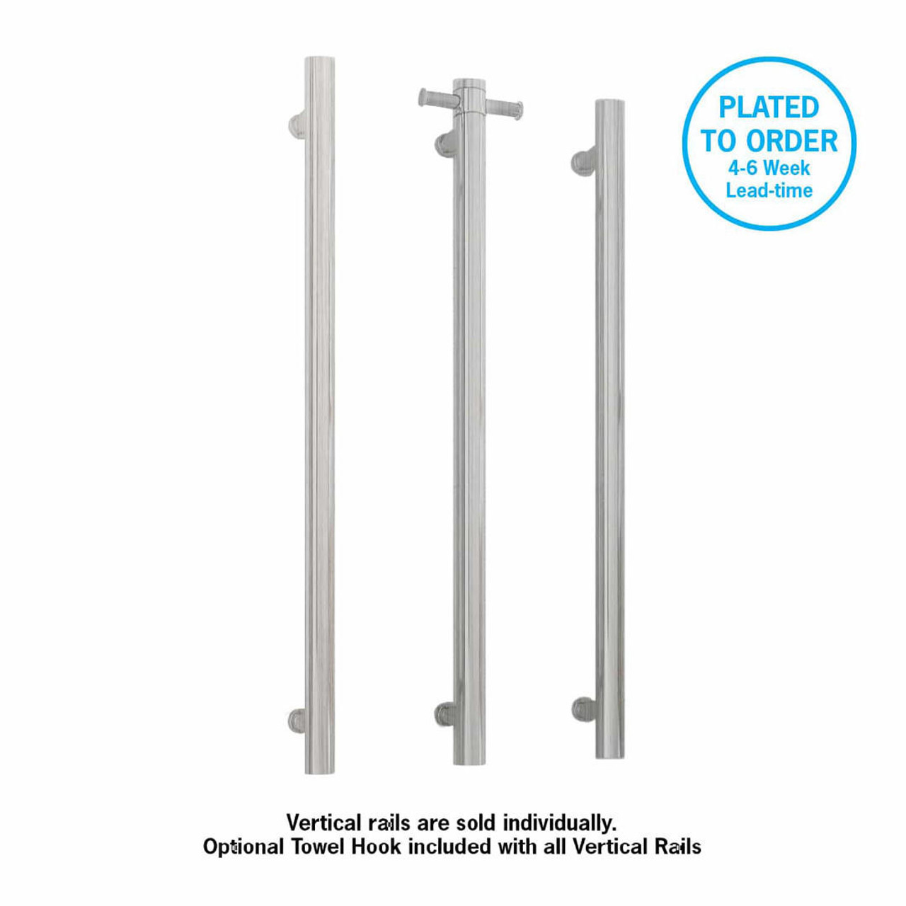 Thermorail Straight Round Vertical Single Heated Towel Rail Brushed Nickel VS900HBN