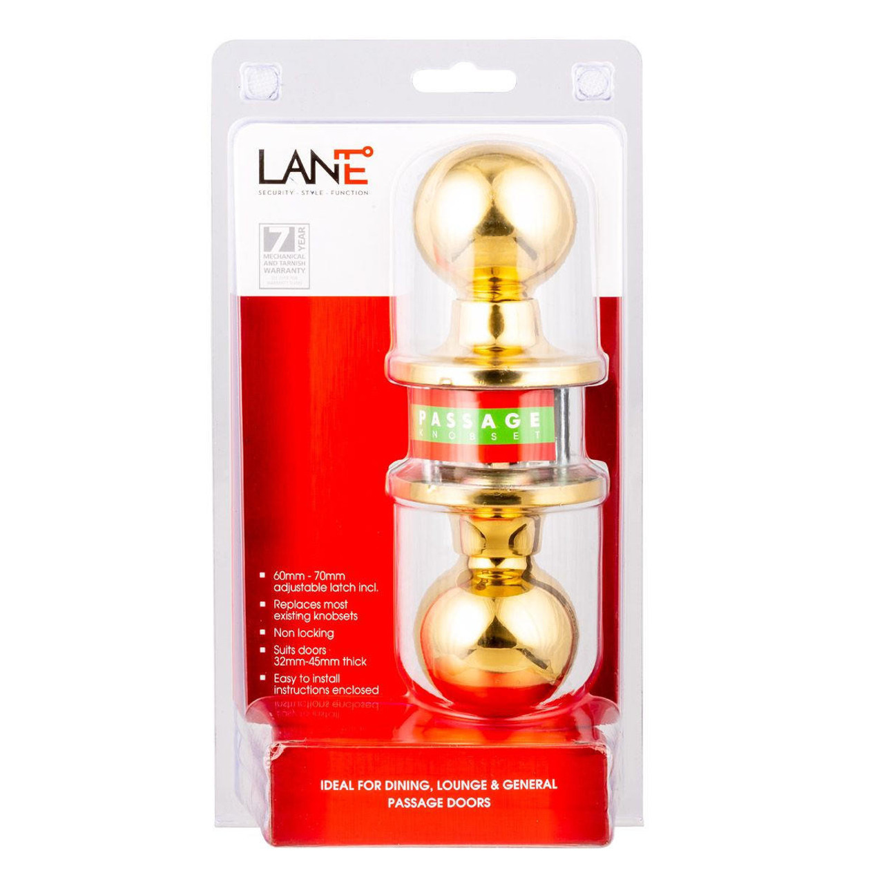 Lane L972049 Bala Passage Knob Set - Polished Brass