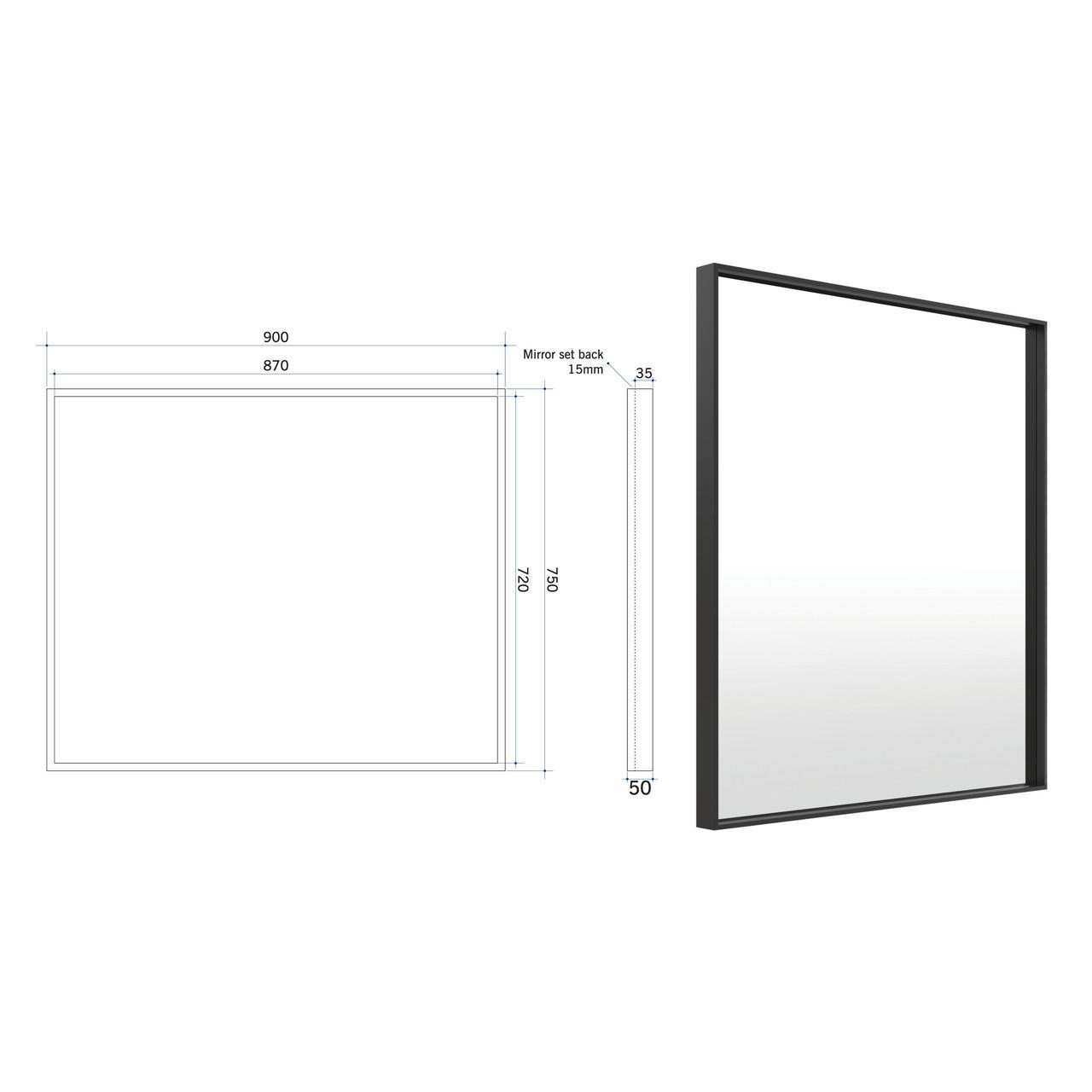 Ablaze Square Black Frame Mirror BMS759BF
