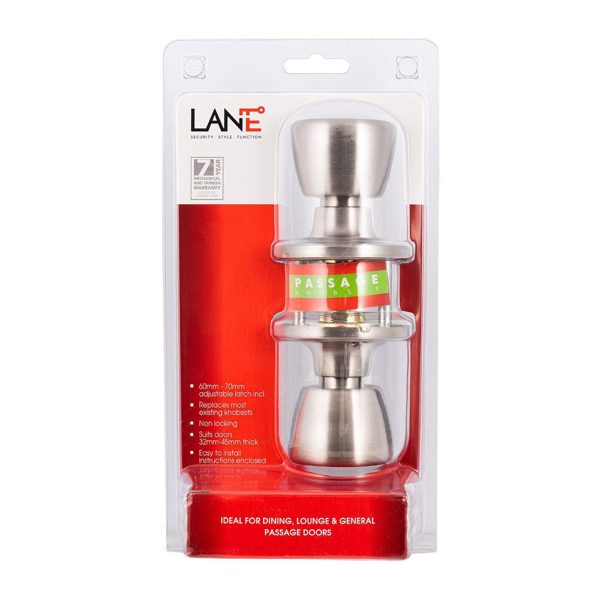 Lane L972292 Guardian Passage Knob Set - Satin Stainless Steel