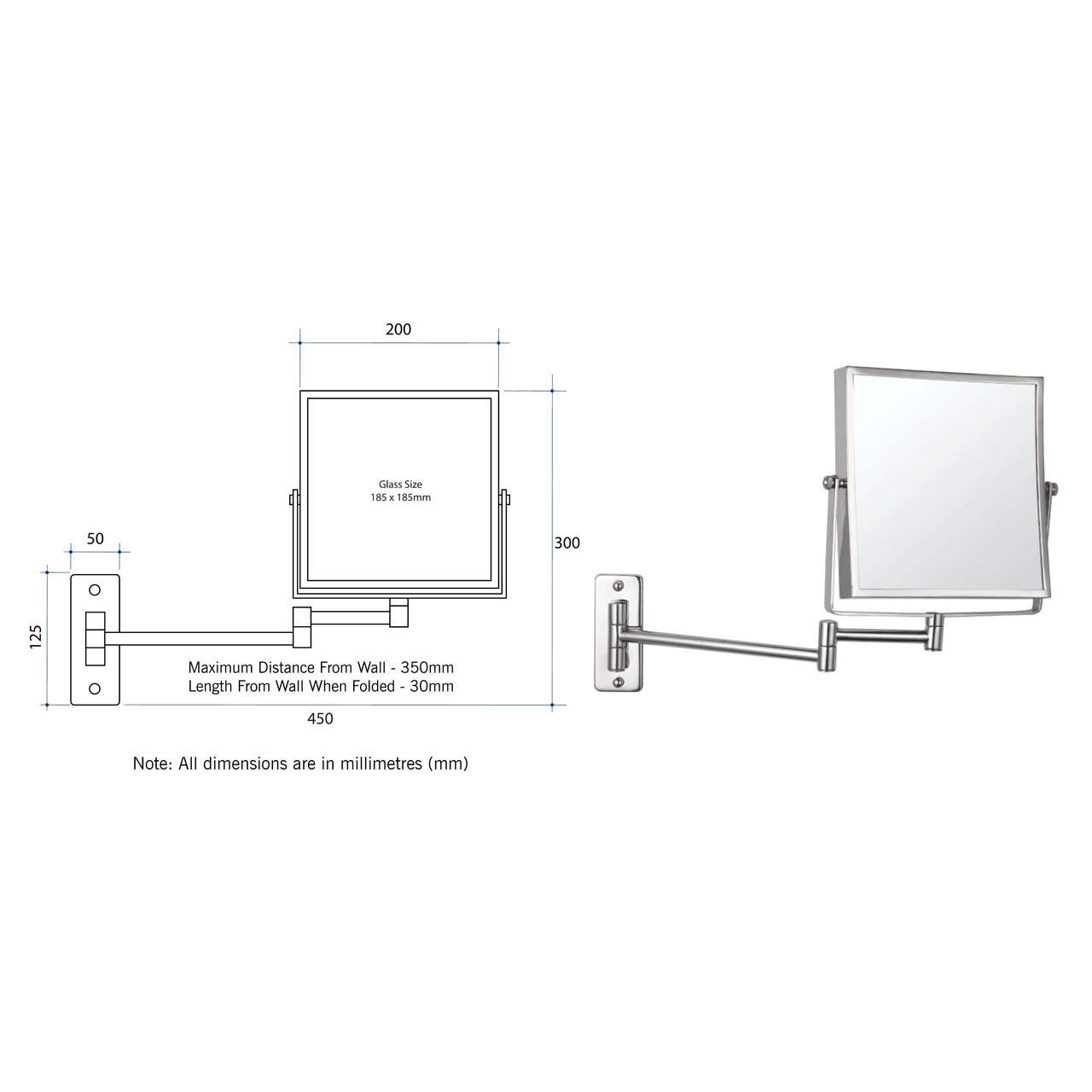 Ablaze Non-Lit 1 & 5x Magnifying Mirror Chrome Plated S15SM