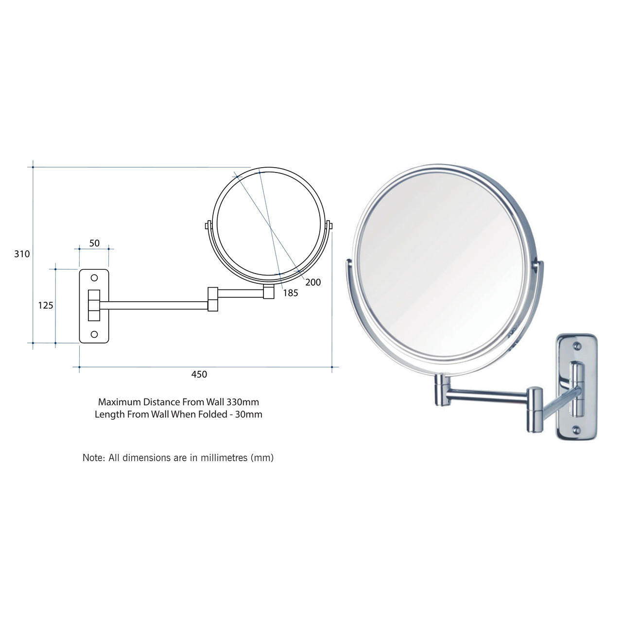 Ablaze Non-Lit 1 and 8x Magnifying Mirror Chrome Plated R18SM