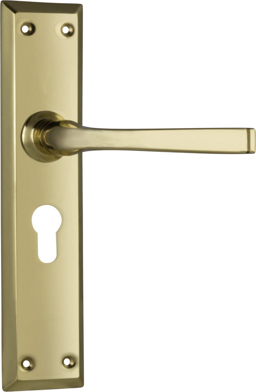 Tradco 0675E Menton Lever Long Backplate Euro - Polished Brass