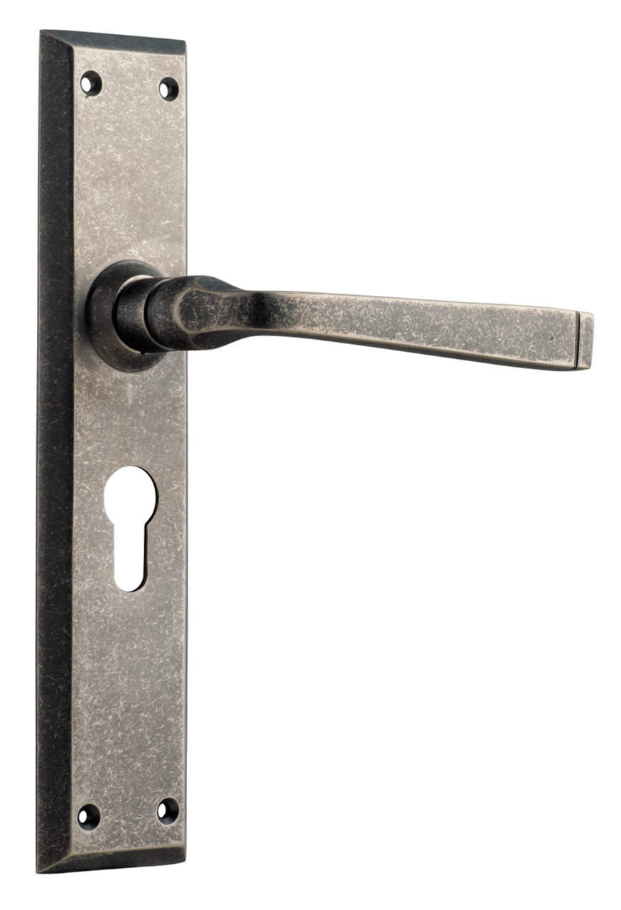 Tradco 6354E Menton Lever Long Backplate - Rumbled Nickel Tradco 6354E Menton Lever Long Backplate - Rumbled Nickel