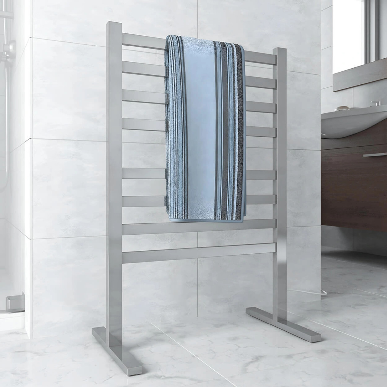 thermorail 590x900 heated towel rail freestanding polished 8-bar