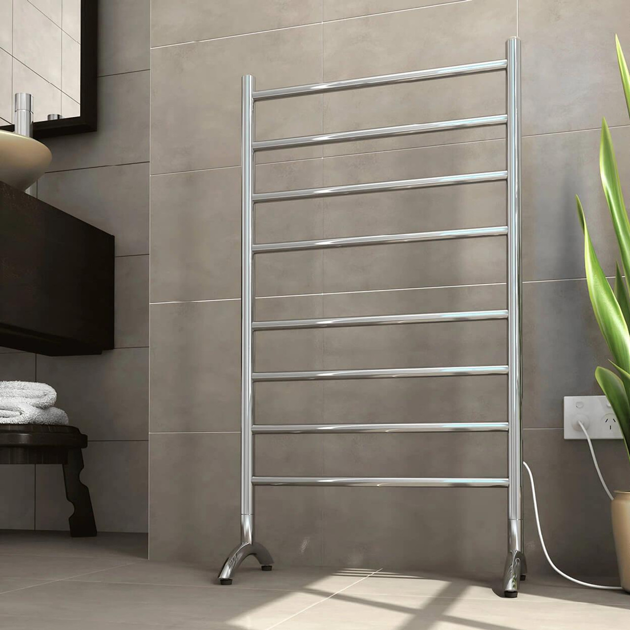Thermorail 8 Bar Heated Towel Rail - Freestanding Polished 600x1080   Thermorail 8 Bar Heated Towel Rail - Freestanding Polished 600x1080