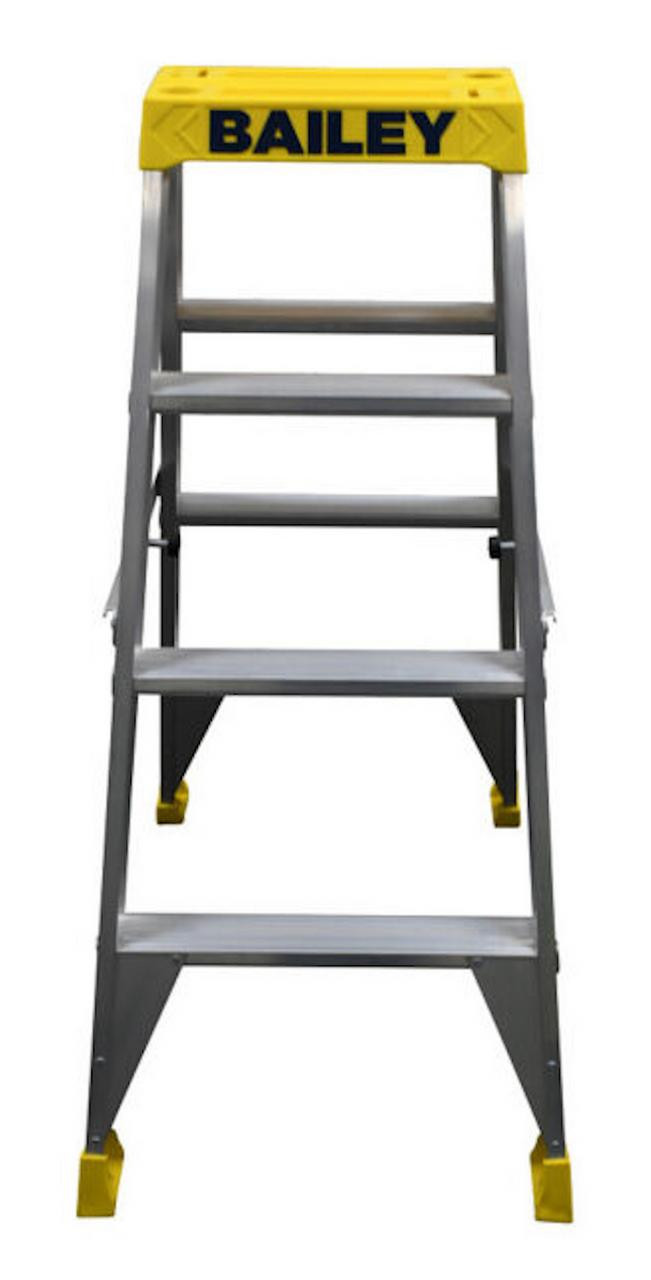 Bailey Ladders Bailey Step Ladder Double Sided Aluminium 150kg 1.2m Pro Big Top Yellow FS13394