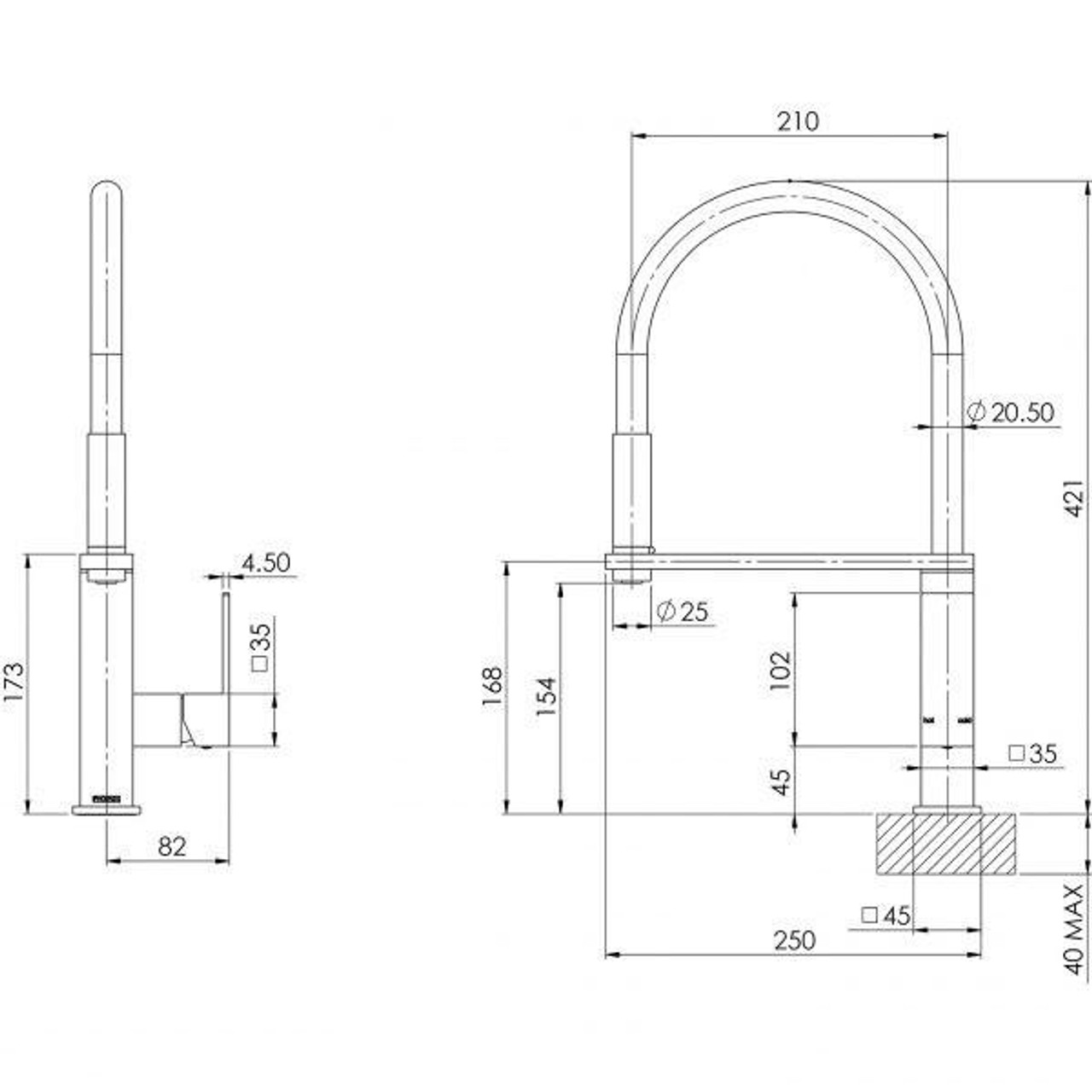 Phoenix Tapware Phoenix Vezz Flexible Hose Sink Mixer 210mm Squareline (Chrome) 10373100C