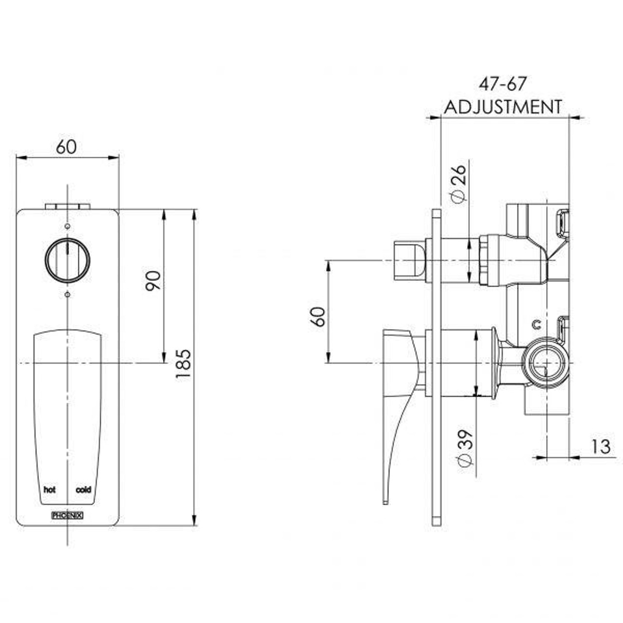 Phoenix Tapware Phoenix Argo Shower/Bath Diverter Mixer (Chrome) AG791 CHR