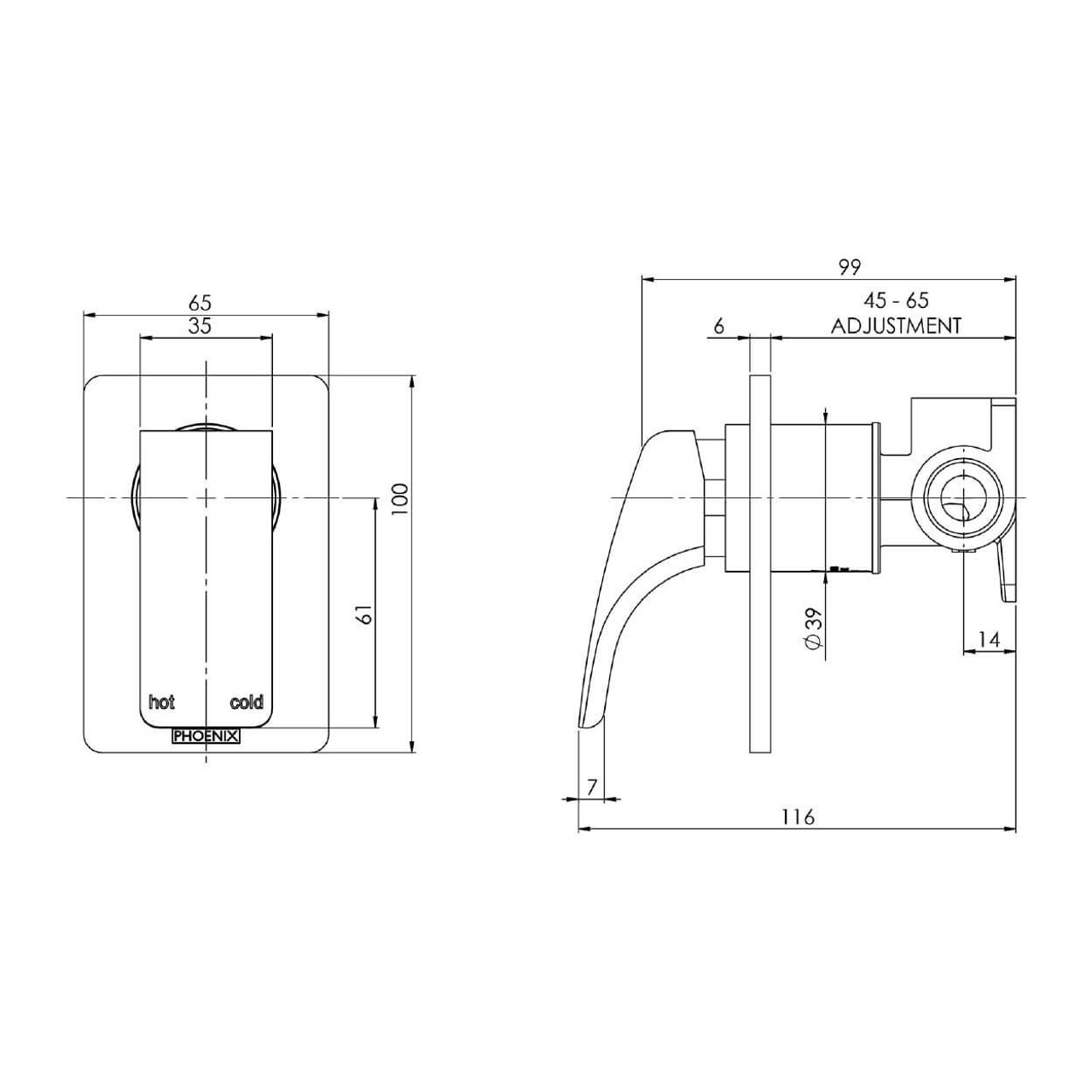 Phoenix Tapware Phoenix Rush Shower / Wall Mixer 