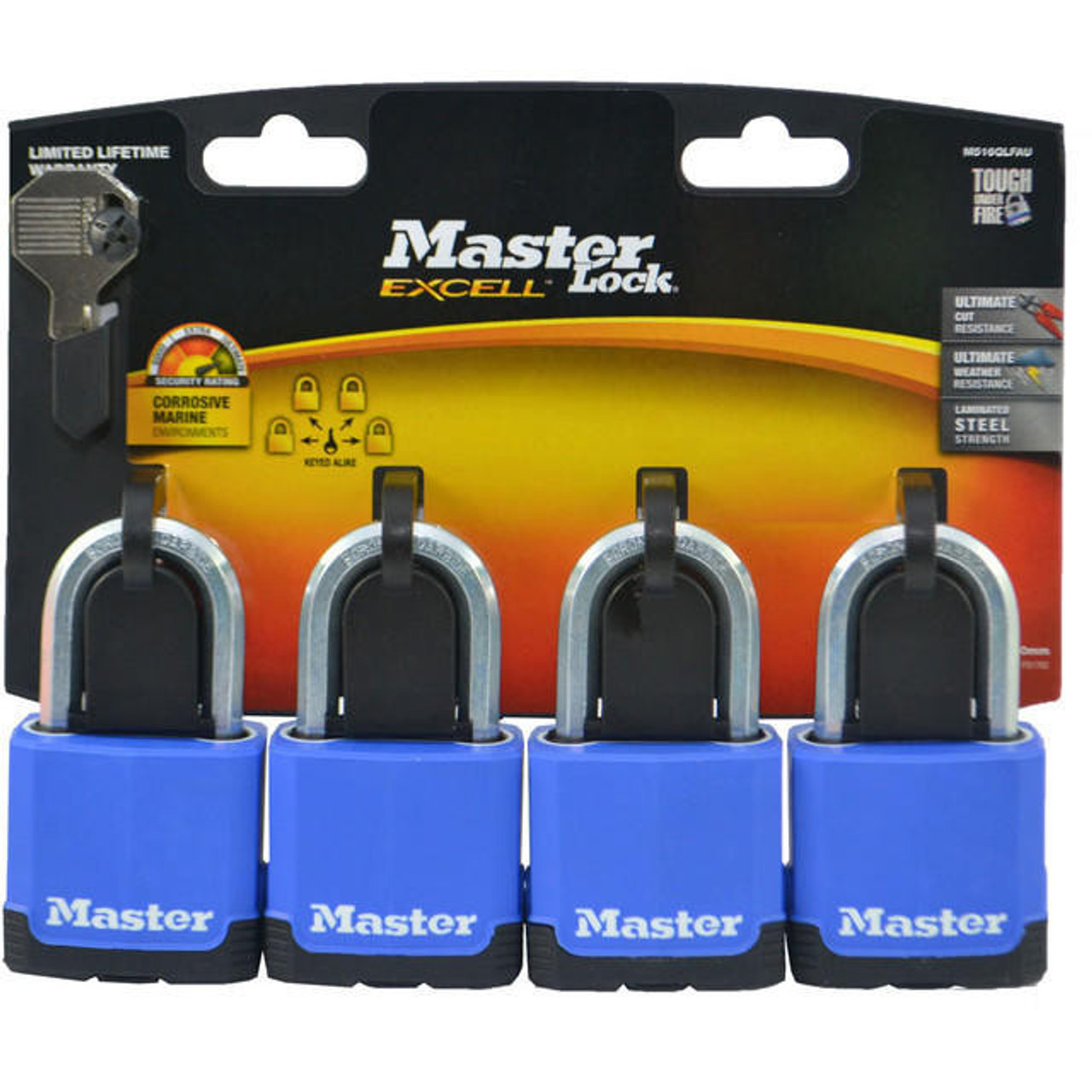 Master Lock Master Excell Padlock 4 Pack 50mm Shackle - M516QLFAU